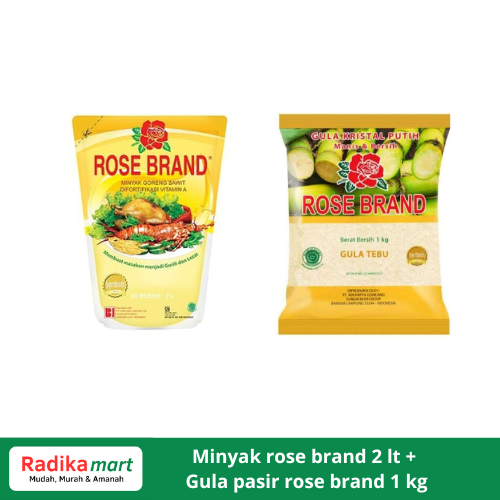 

Minyak goreng rose brand 2 liter + Gula Pasir Rose Brand Kuning 1 kg