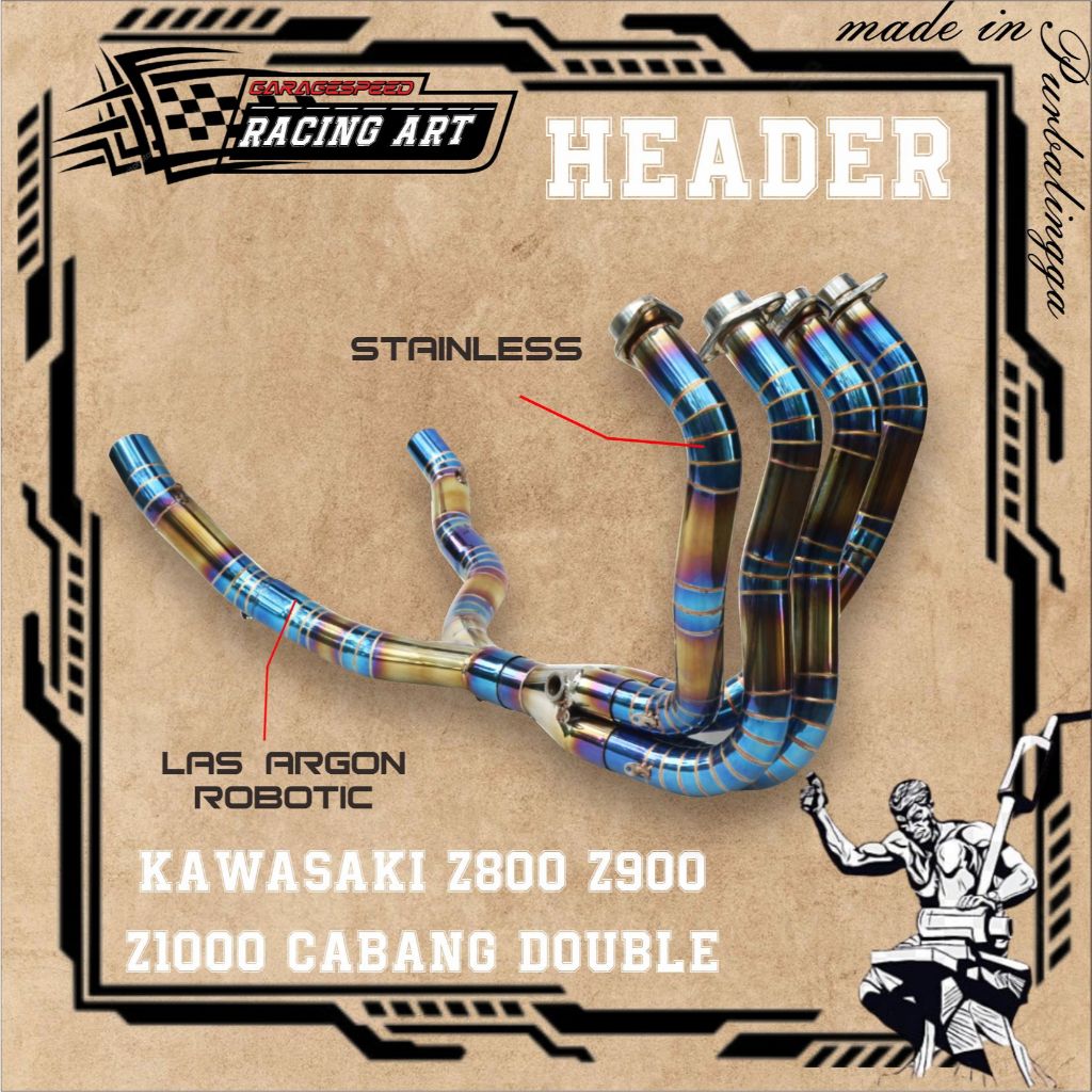 Header leher knalpot custom kawasaki z800 z900 z1000 cabang double