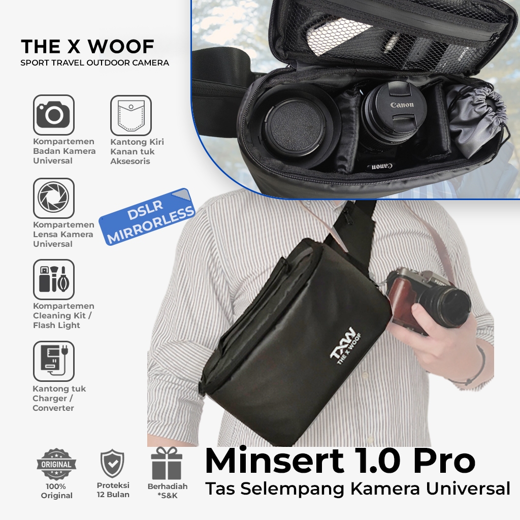 The X Woof Minsert1PRO Tas Selempang Kamera Mirrorless Tas Selempang Kamera DSLR Anti Cipratan Air