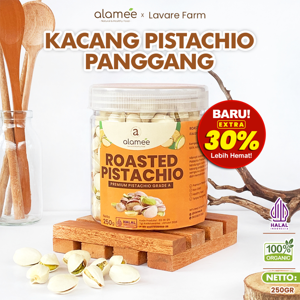 

Kacang Pistachio Roasted Pistacio 250gr Premium Panggang Fustuk Organic Dalam CangkangRenyahcemilan