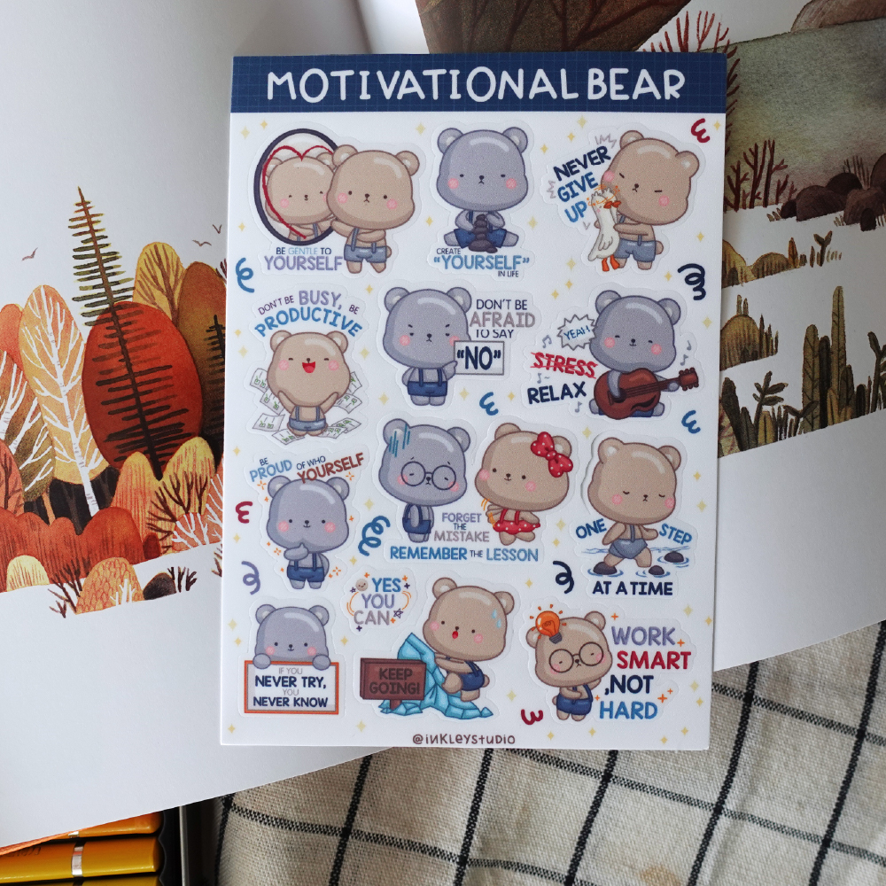 

Motivational Bear Sticker Sheet | Waterproof | Aesthetic Sticker | Sticker Sheet Pack | Planner Sticker