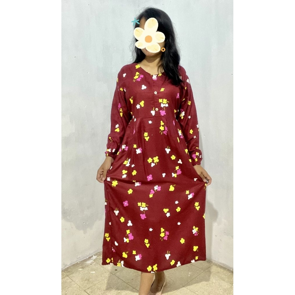 MIDI DRES LENGAN PANJANG MOTIF BUNGA