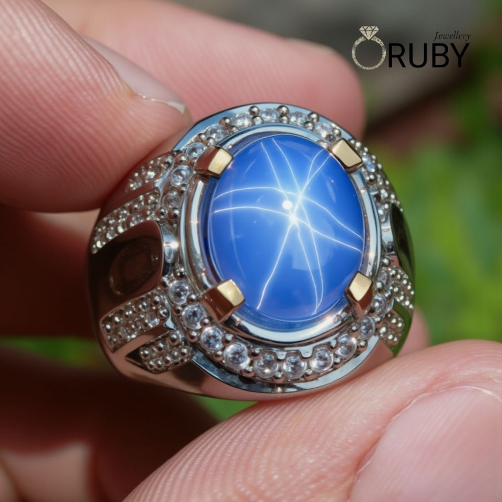Cincin Pria Royal Blue Star Sapphire Top Quality
