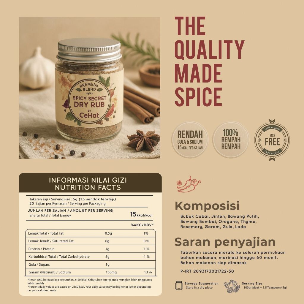 

JKL Cehat Dry Rub Marinasi Bumbu Rendah Kalori Daging Dada Ayam Ikan Non MSG 100g