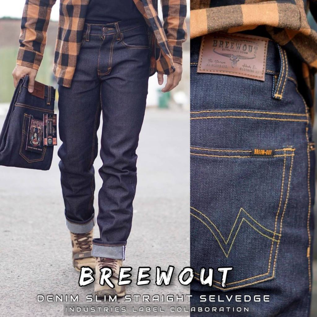 BREEWOUT Celana Jeans Reguler RAW Denim warna Blue Garment