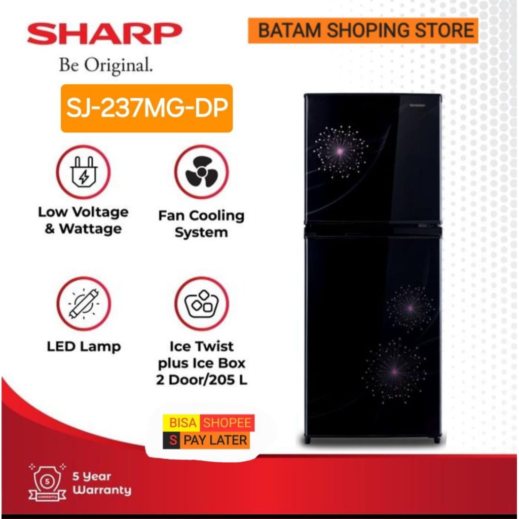 KULKAS SHARP 2 PINTU SJ 237MG DP PINK 205 LITER GARANSI RESMI