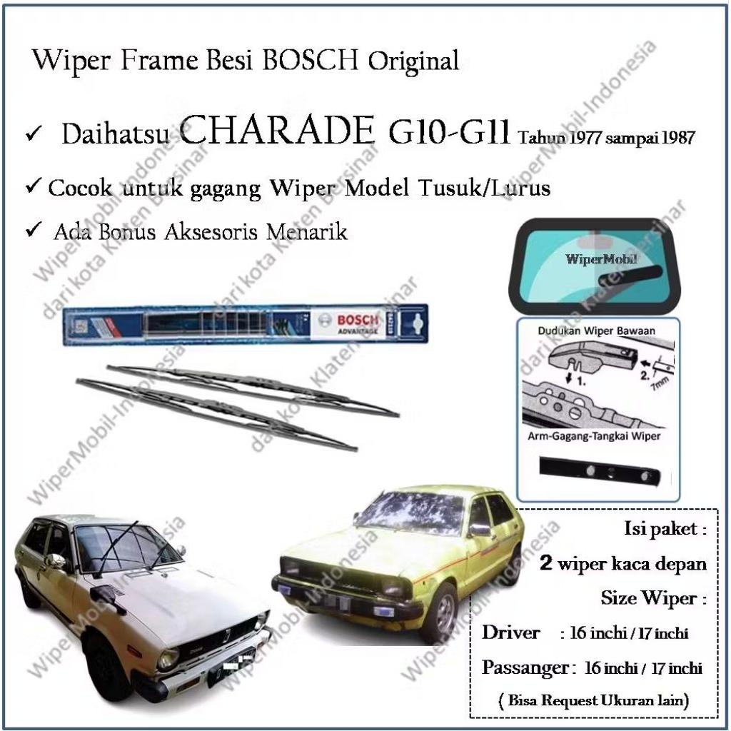 Wiper Frame Besi Bosch Kaca Mobil Daihatsu Charade G10 G11 tahun 1977 1978 1979 1980 1981 1982 1983 