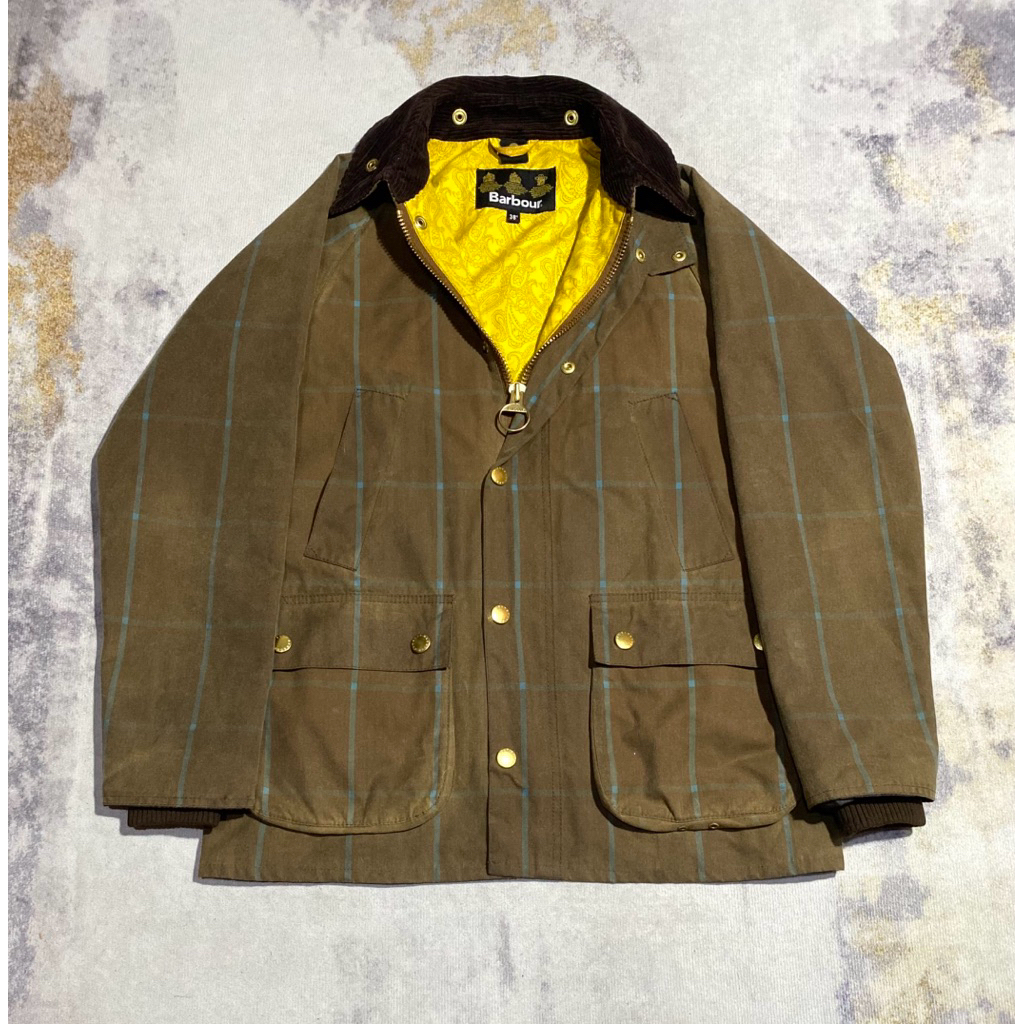BARBOUR SL BEDALE WINDOW PANE CHECK OLIVE GREEN TARTAN WAX JACKET