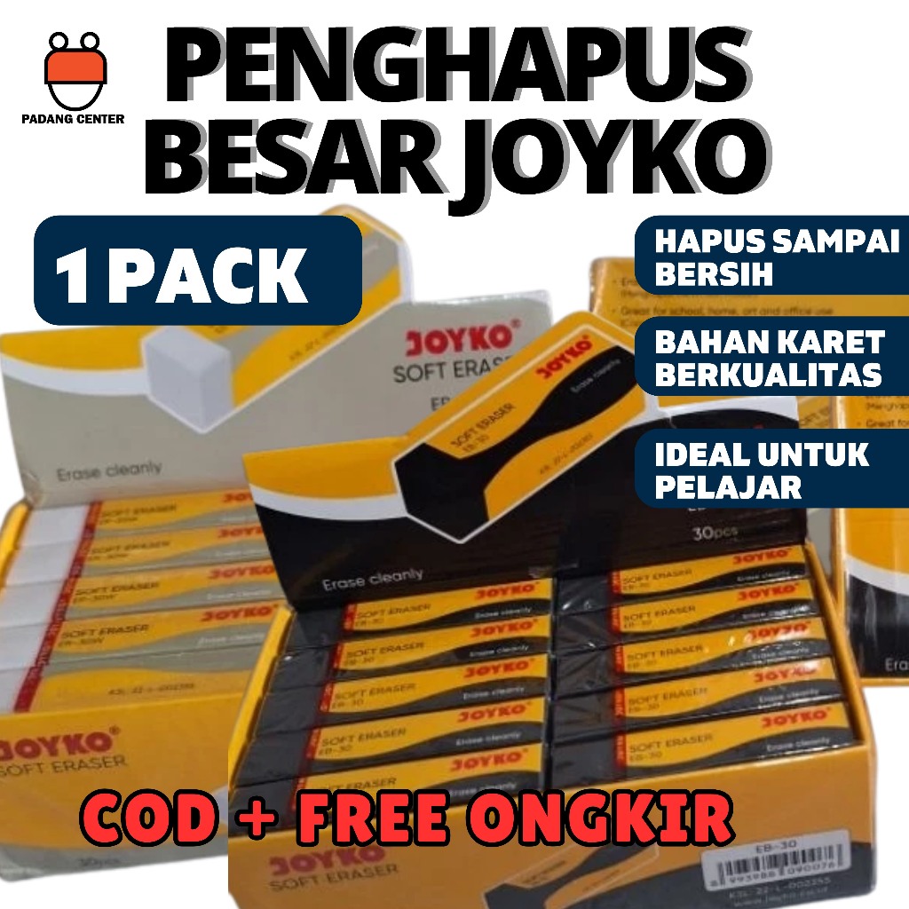 

Penghapus Joyko EB-30 – 1 Kotak/Pack (30pcs) Penghapus Pensil Hitam Berkualitas, Desain Memanjang, Dust Free, Ideal untuk Sekolah dan Kantor, Ukuran 6 x 1,3 x 1,3 cm
