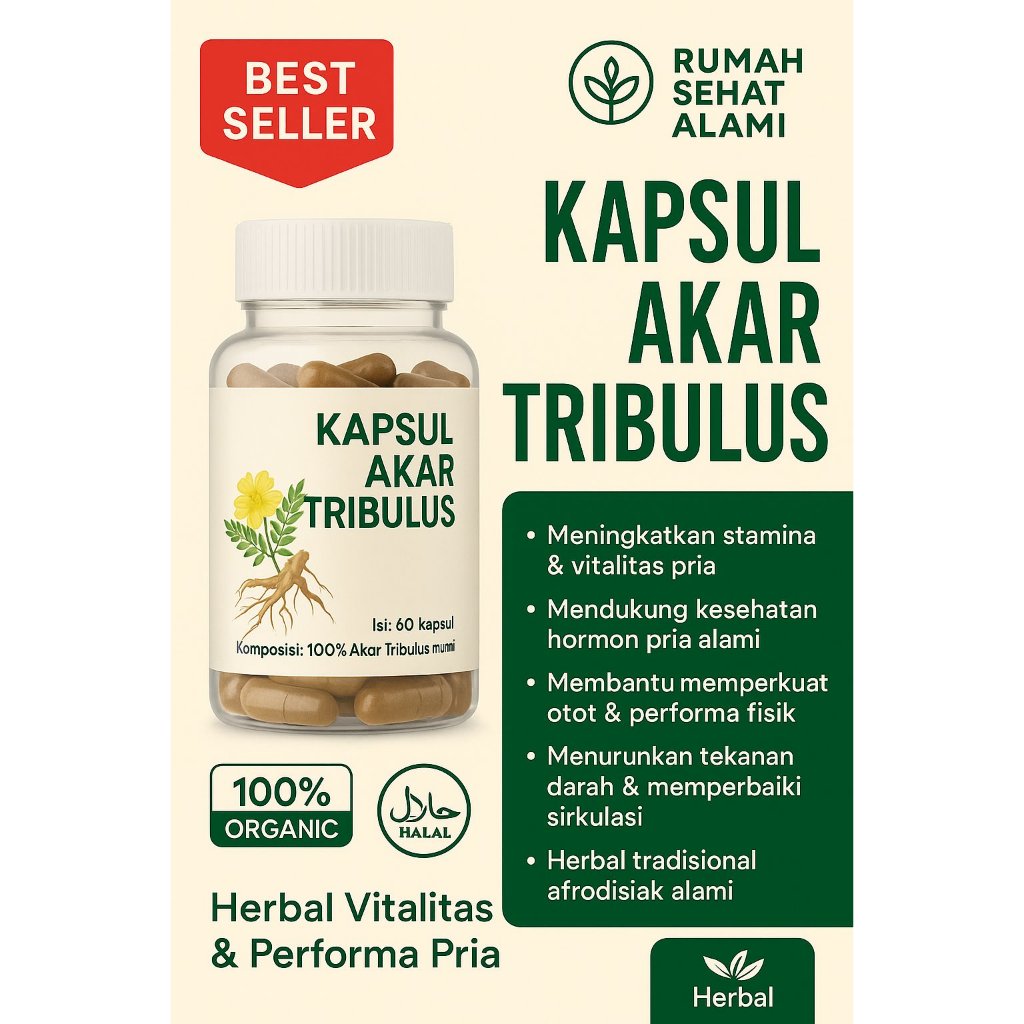 KAPSUL AKAR TRIBULUS 60 KAPSUL – UNTUK TESTOSTERON, STAMINA & VITALITAS PRIA