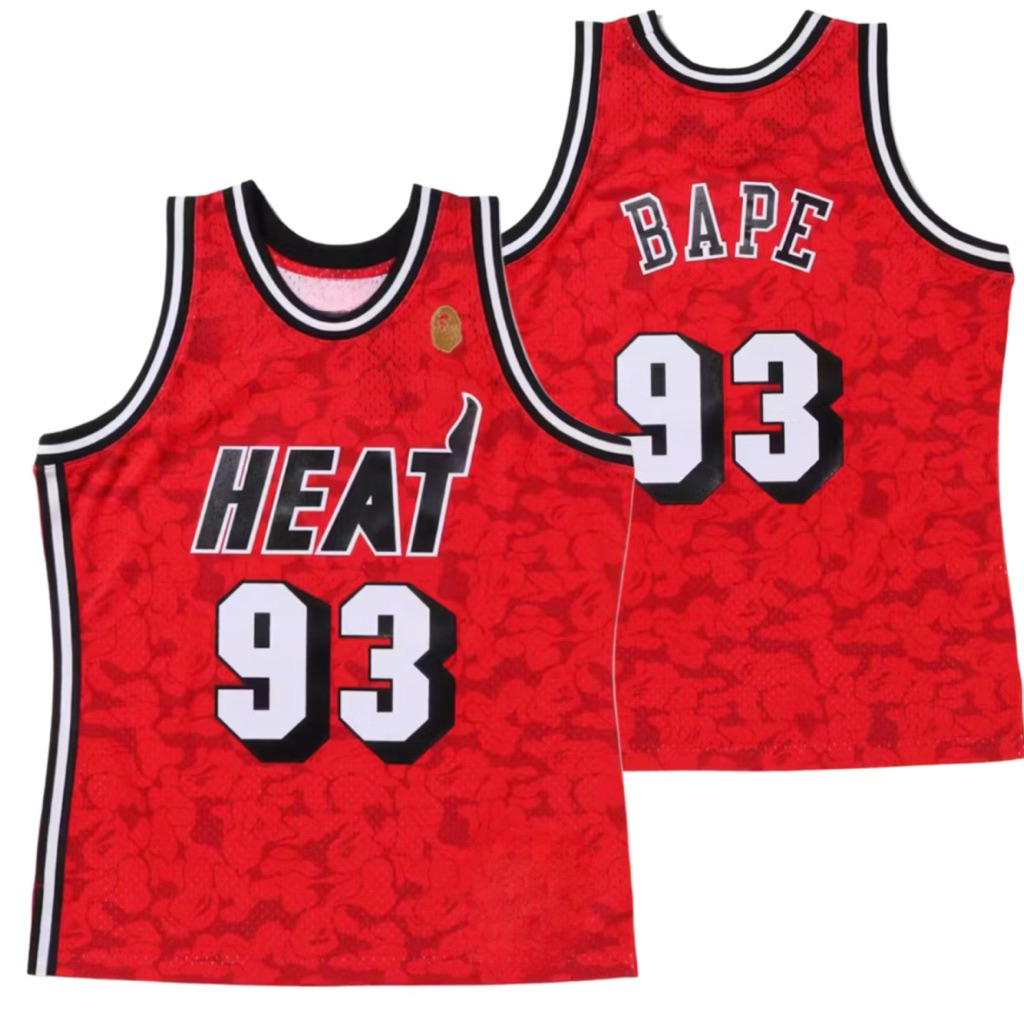 BORDIR IMPORT SPECIAL JERSEY BAJU BASKET BAPE X MIAMI HEAT #93 MERAH