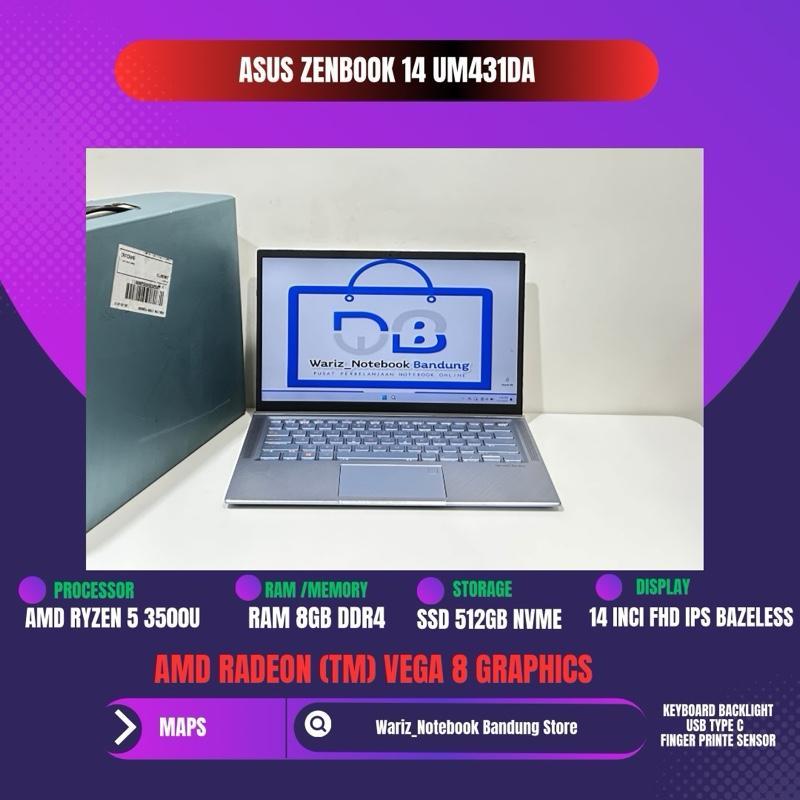 ASUS ZENBOOK UM431DA AMD RYZEN 5 3500U RAM 8GB SSD 512GB 14inci FHD IPS FULLSET
