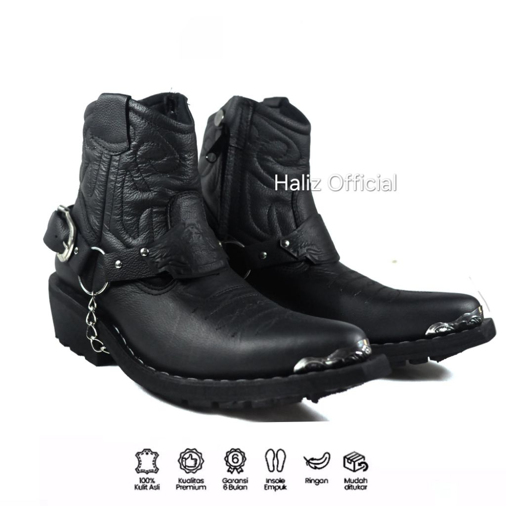 Haliz HIROKI - Sepatu Jenggel Pria Boots Kulit Touring Motoran