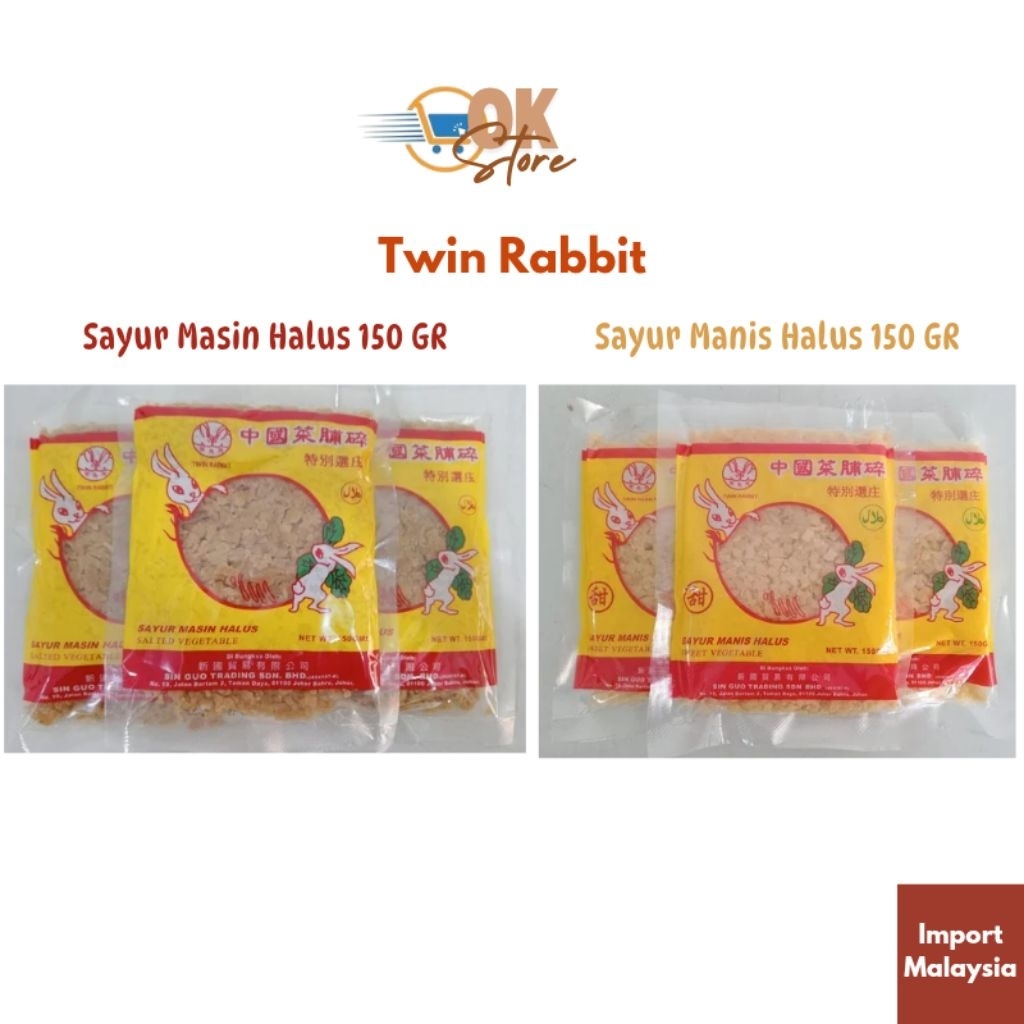 

Twin Rabbit, Cai Po, Sayur Manis Halus dan Sayur Masin Halus (Import Malaysia)