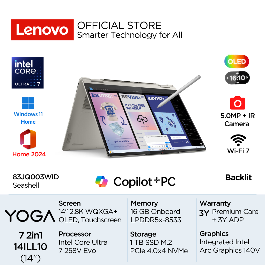 Lenovo Yoga 7i 2in1 14ILL10 3WID Intel Core Ultra 7 258V Evo Win11 16GB 1TB SSD 14" 2.8K WQXGA+ OLED