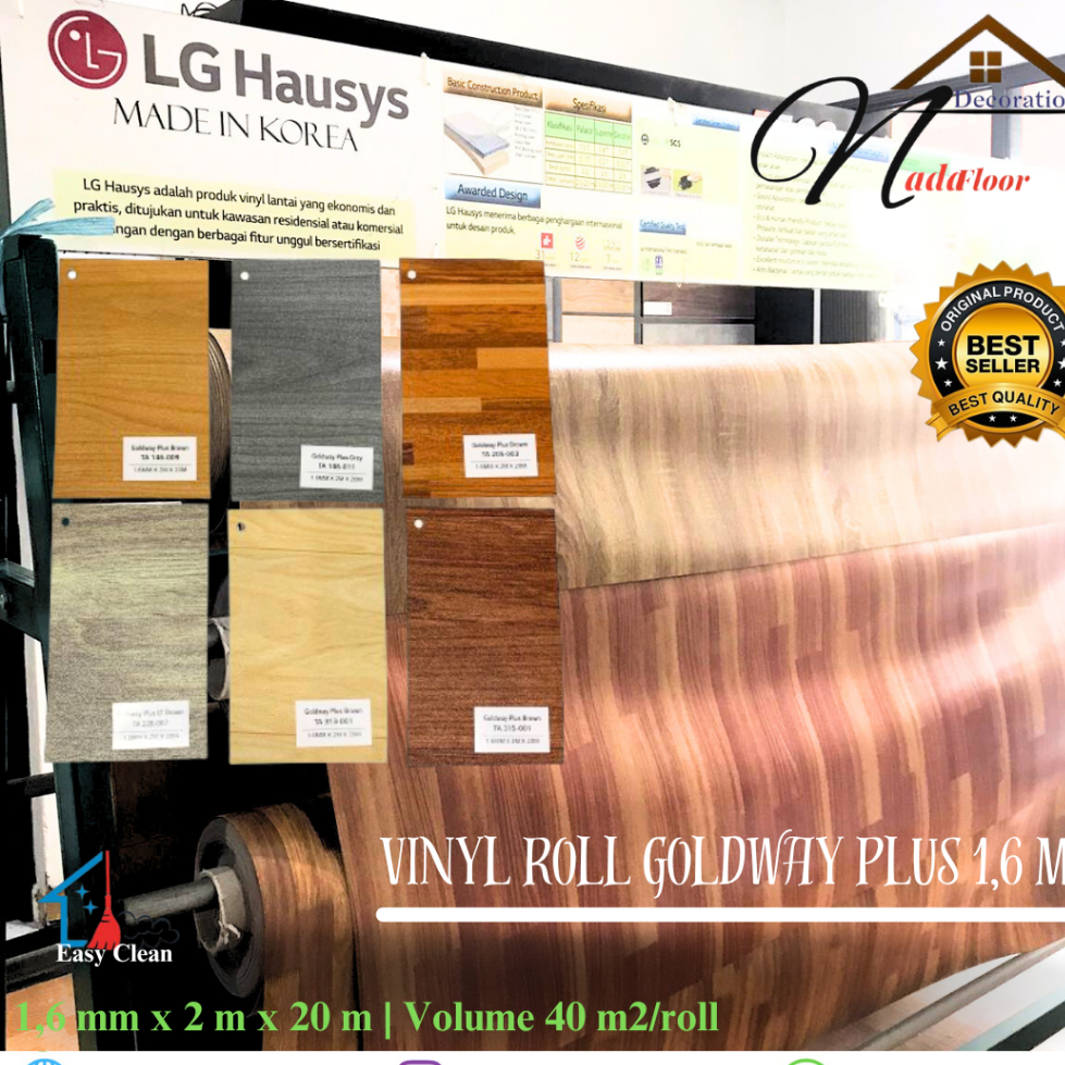 lantai karpet vinyl roll goldway plus motif kayu tebal 1.6mm