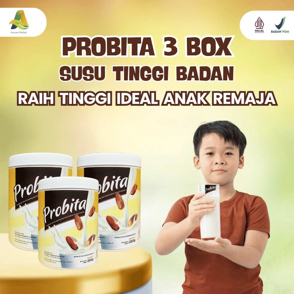 

PROBITA 3 BOX Susu Kambing Kurma - Penambah Tinggi Badan Anak & Remaja - Rendah Gula - BPOM & Halal