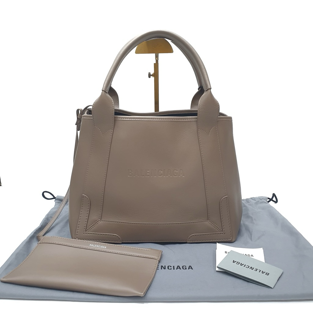 Balenciaga Small Cabas tote bag leather LOGO  with wrislet pouch darkmink