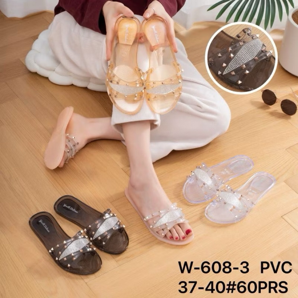 #PAKHAKIM Sandal Selop Kaca Jelly Sendal Flat Teplek Wanita Anti Slip Model Piramid Strap Gold