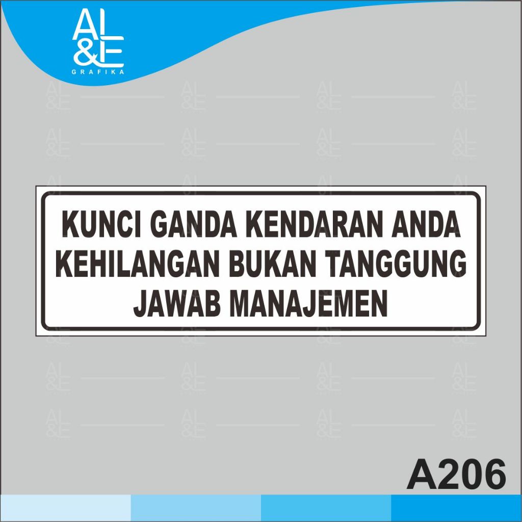 

A206 - Acrylic Sign, Stiker Akrilik Kunci Ganda Kendaraan Anda, Tahan Air, Premium dan Murah