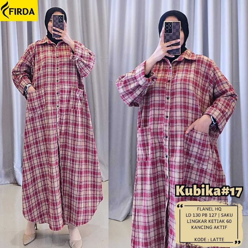 KUBIKA MIDI DRESS SUPER JUMBO KATUN FLANEL MOTIF KOTAK KOTAK LENGAN PANJANG TERBARU PAKAIAN WANITA B