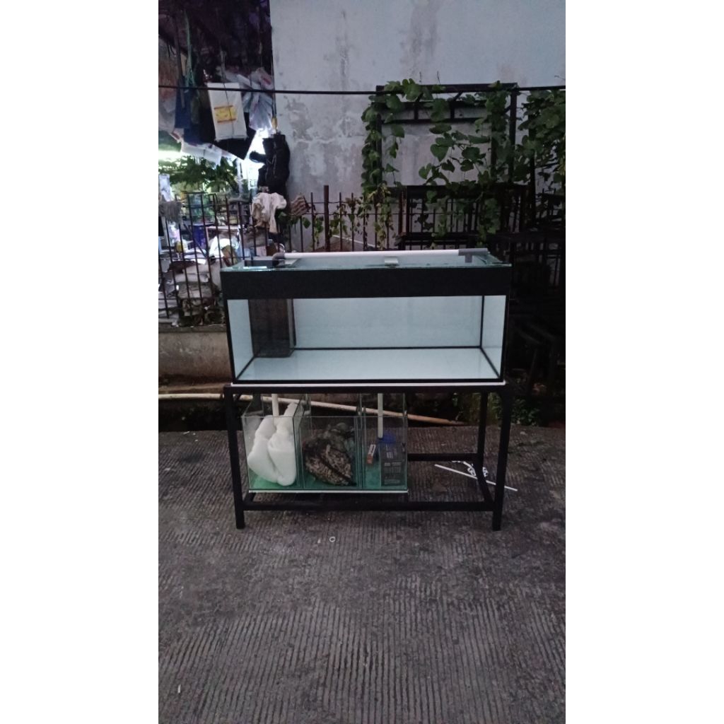 Aquarium kaca 100 50 50 kaca8 mili plus rak set sump filter