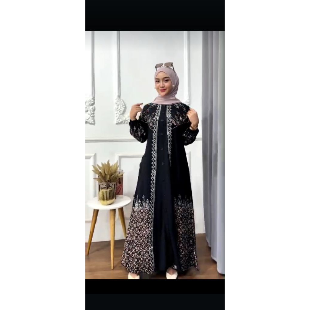 gamis batik cap kombinasi polos motif random