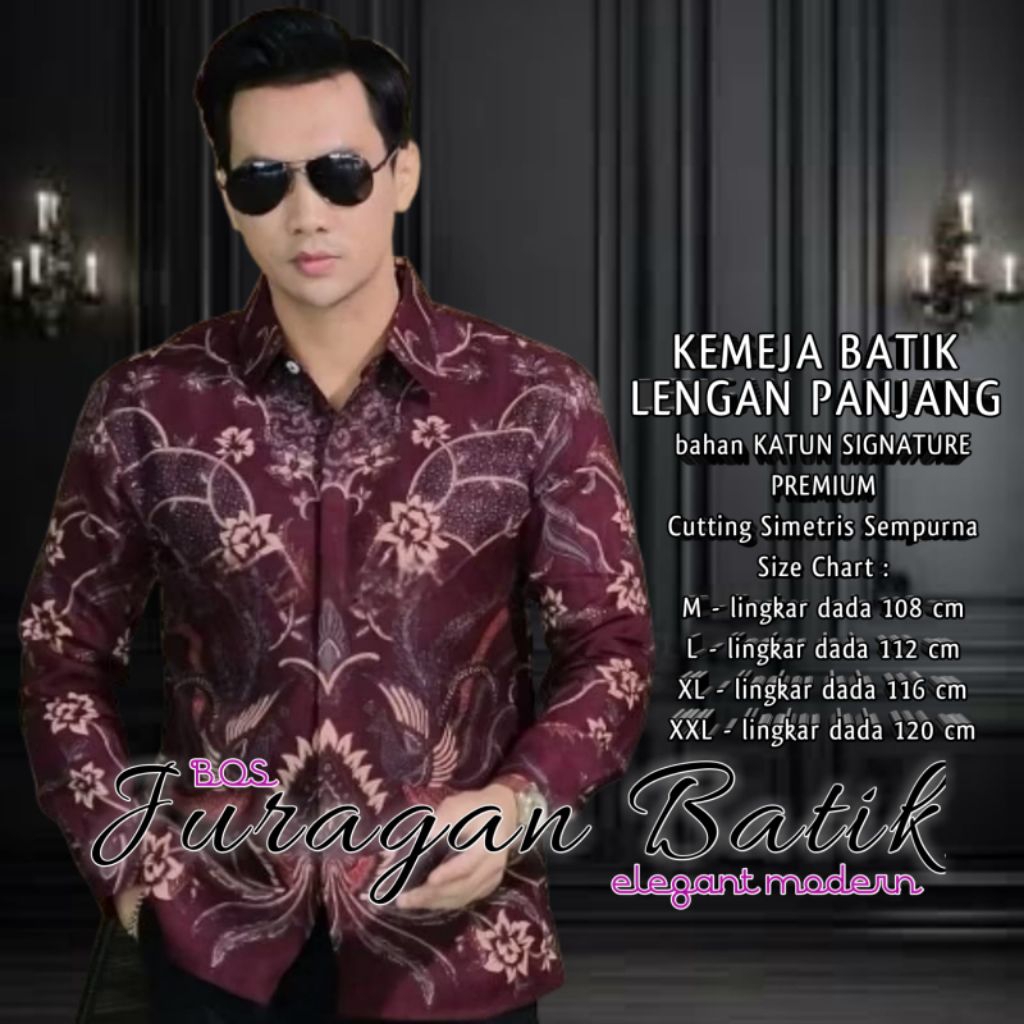 Batik Pria Kemeja Batik Lengan Panjang Size M L XL XXL Batik Cowok Modern Terbaru Merah Maroon Marun