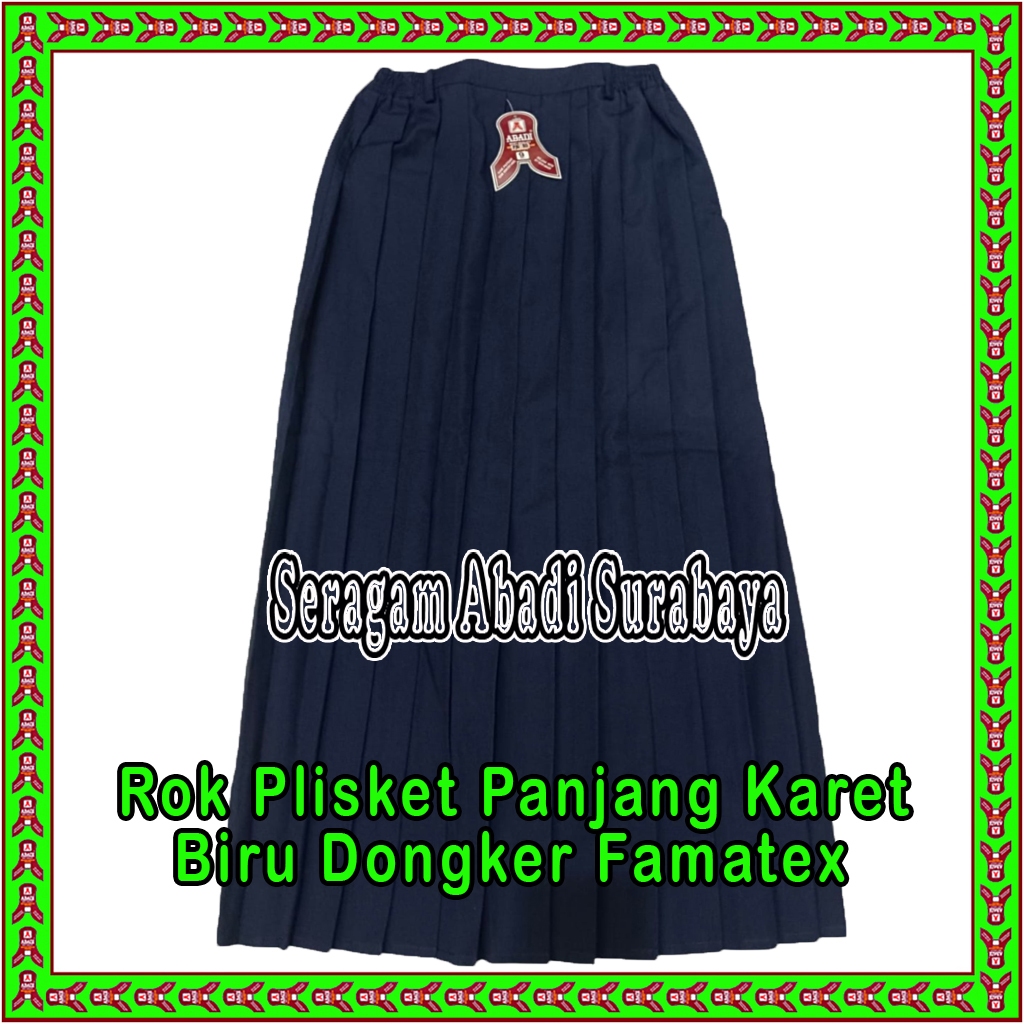 Rok Plisir / Plisket Panjang Karet Famatex Biru Dongker ( Navy ), Seragam Abadi.