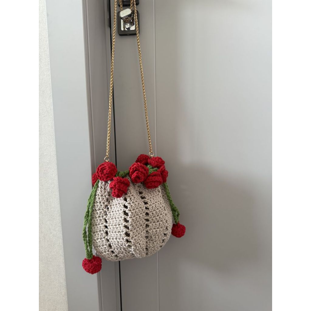 Tas rajut bunga mawar, bouquet bag, tas handmade murah, tas bunga rajut