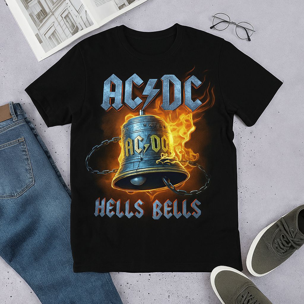 Kaos Band / Kaos distro/ T-shirt Band / Kaos musik Api Rock AC/DC Hells Bells cotton combed 24s
