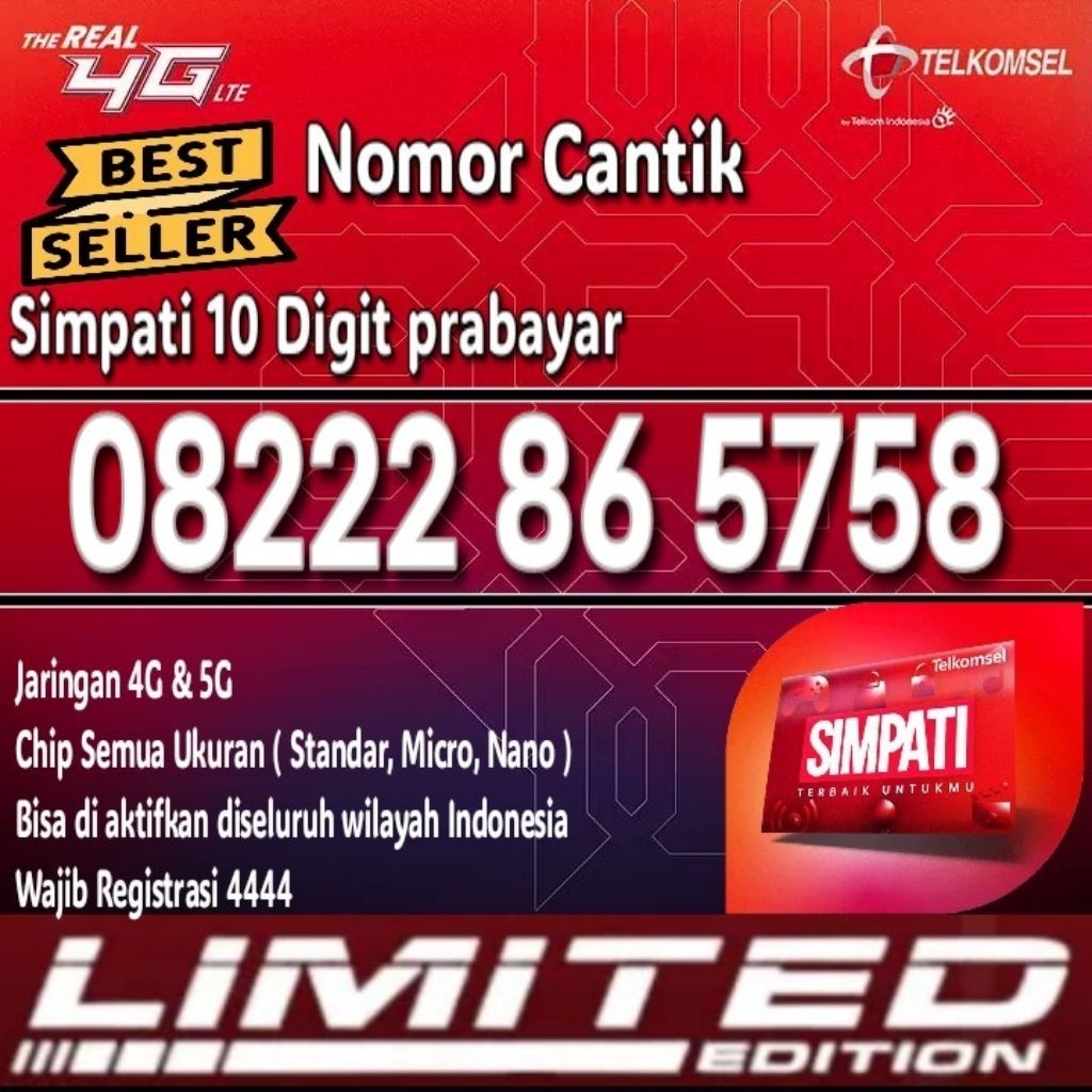 NOMOR CANTIK TELKOMSEL SIMPATI 4G LTE 10 DIGIT 5758