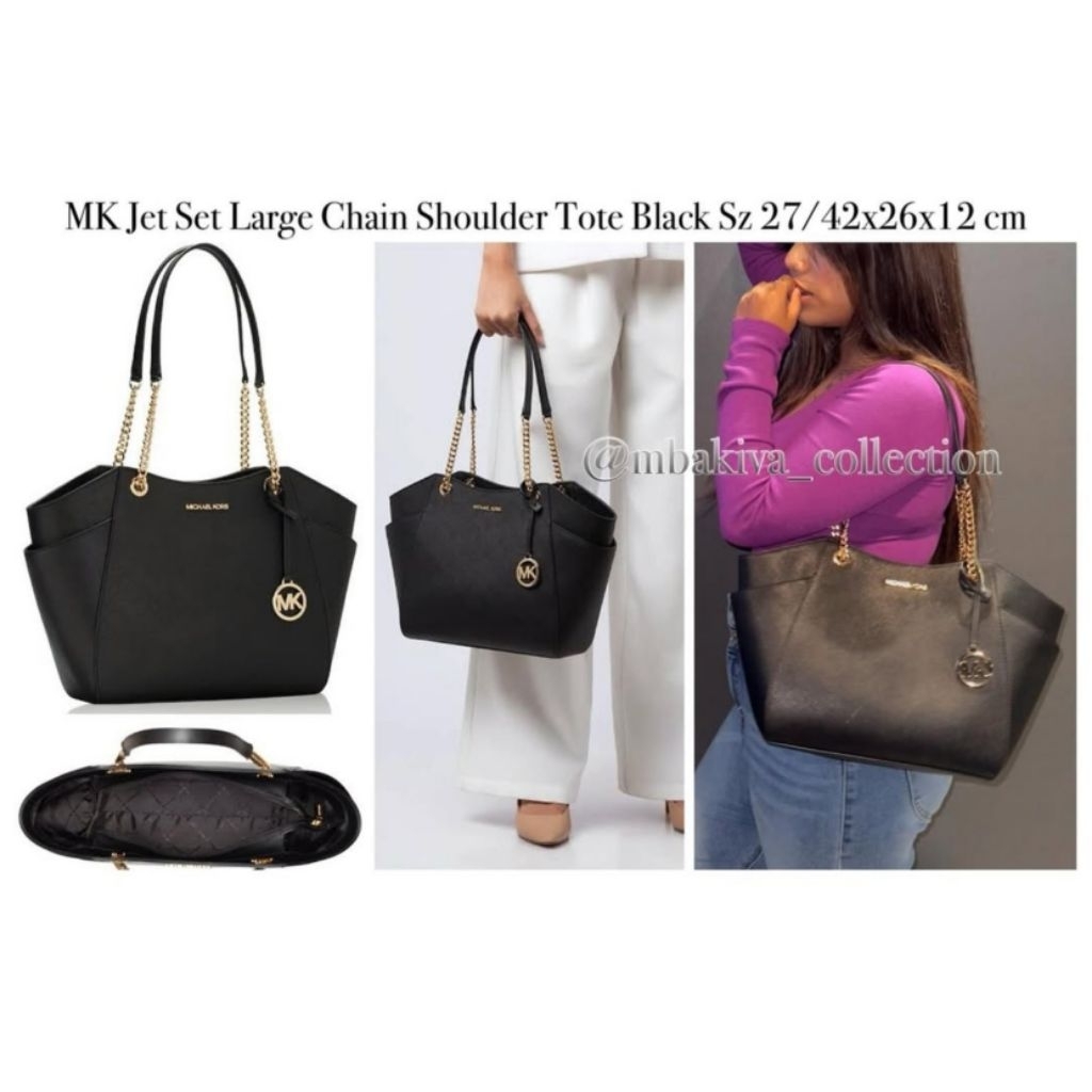 MK Jet Set Large Chain Shoulder Tote Black