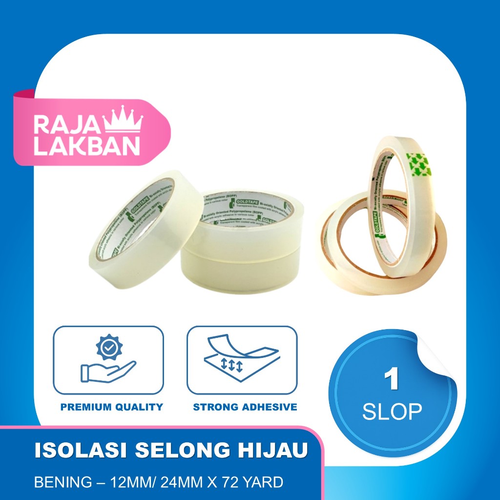 

4ds! Isolasi Selotip Bening Goldtape Core Hijau 0.5 inch 12mm, 1 inch 24mm/ Bening - Slop