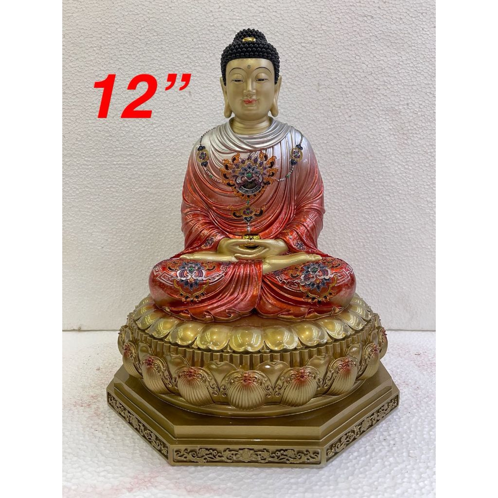 patung buddha rupang sakyamuni - fiber - 12 inch - qing - baju merah - l25