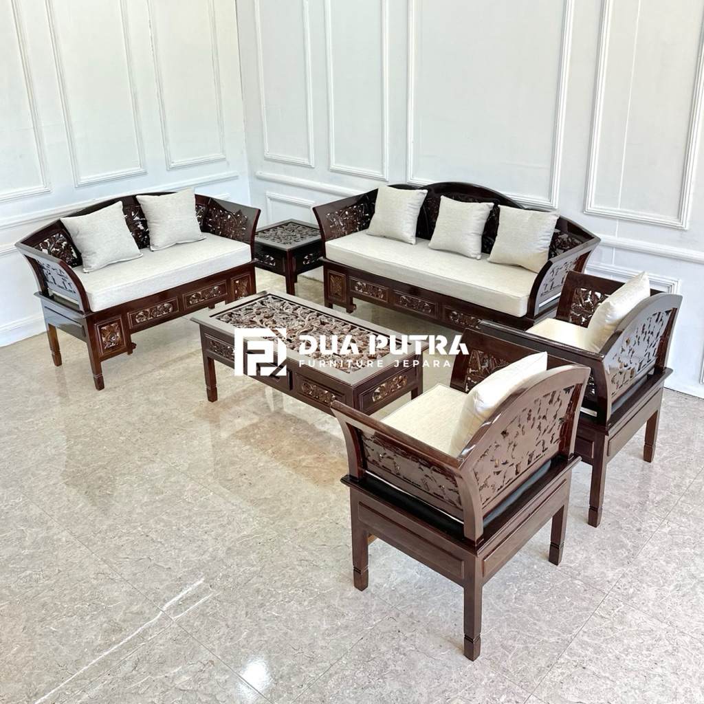 Kursi sofa tamu ukir model Kartini bahan kayu jati