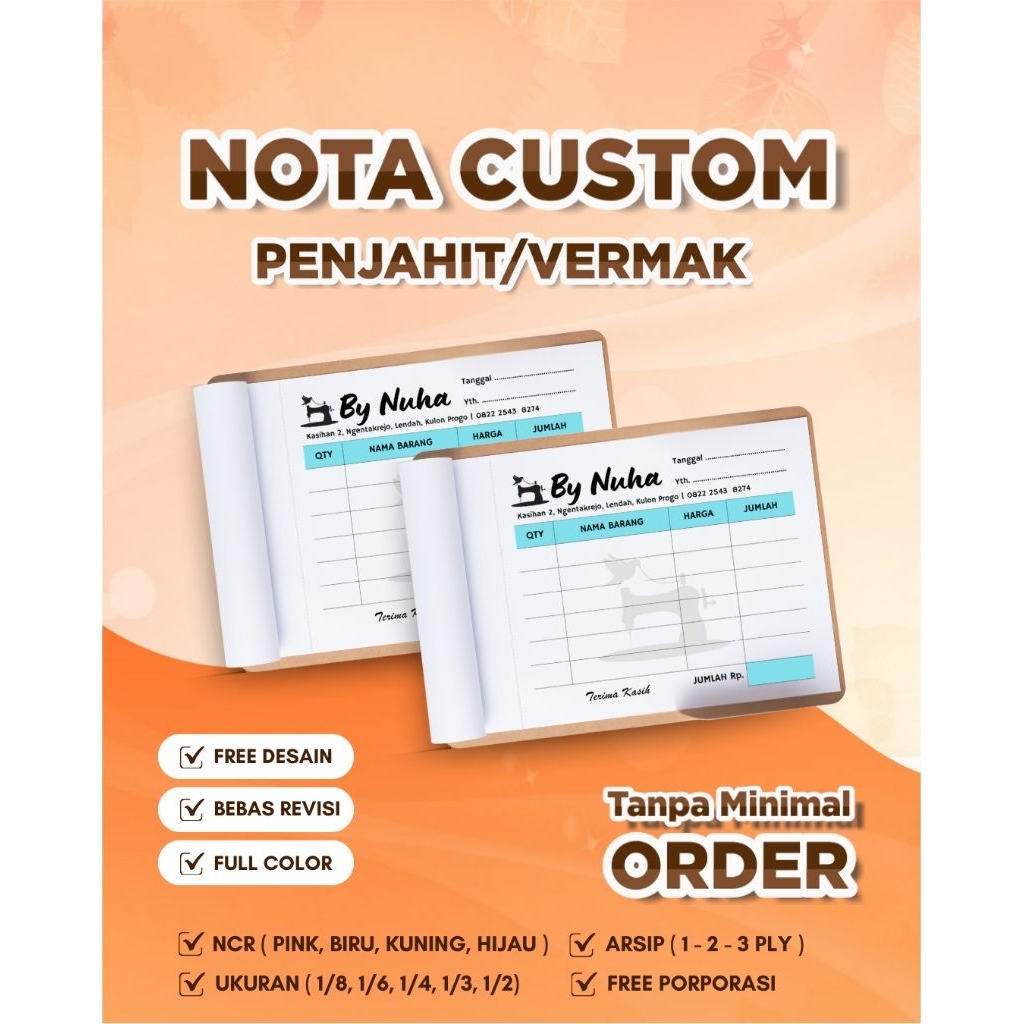 

CUSTOM NOTA PENJAHIT | NOTA TAILOR | NOTA JAHIT BUSANA | NOTA VERMAK | NOTA CUSTOM SATUAN | ECERAN | JOGJA | SLEMAN