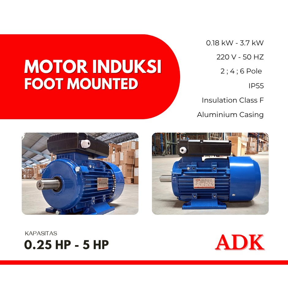 Dinamo Listrik Foot Mounted 1.5 HP 1.1 kW 1500 Rpm 220 V - Motor Listrik ADK