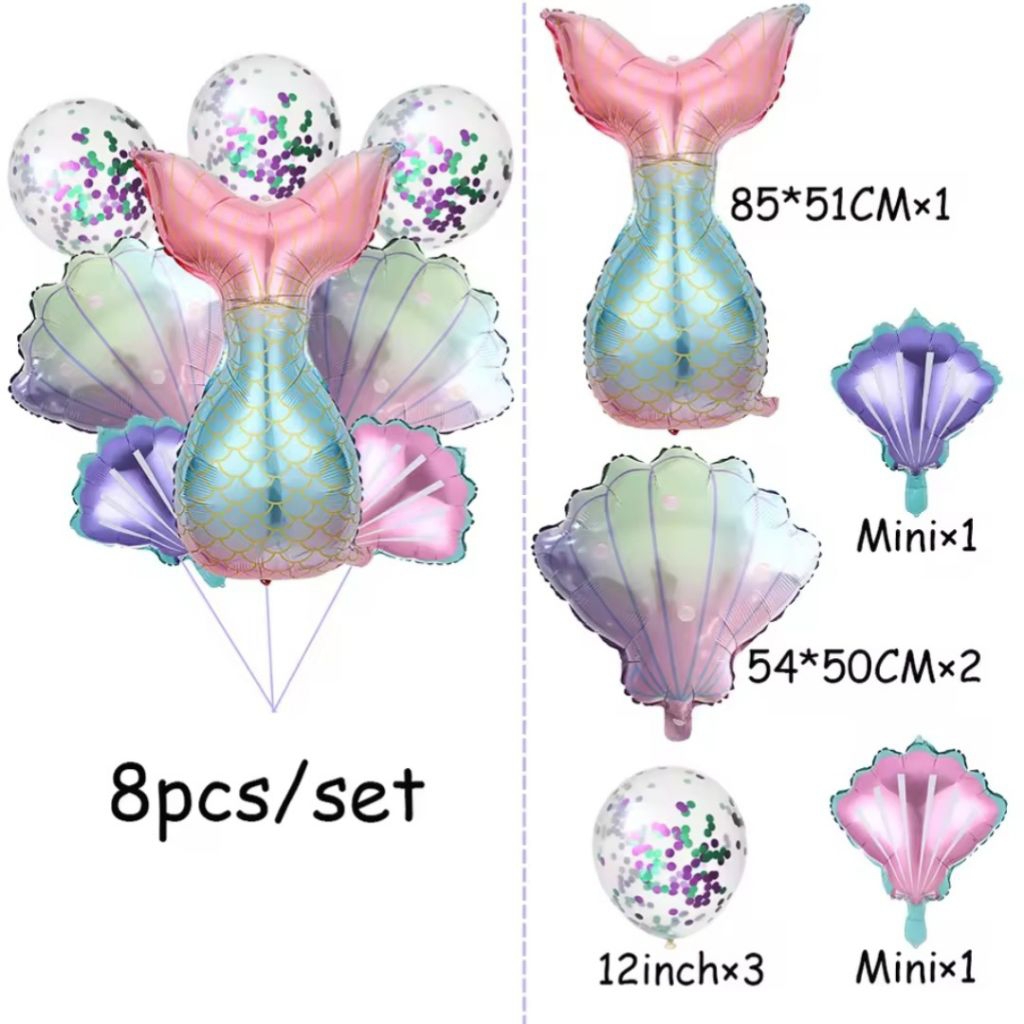 Paket mermaid tail rainbow confetti set dekorasi ultah anak perempuan tema mermaid rainbow dekorasi 