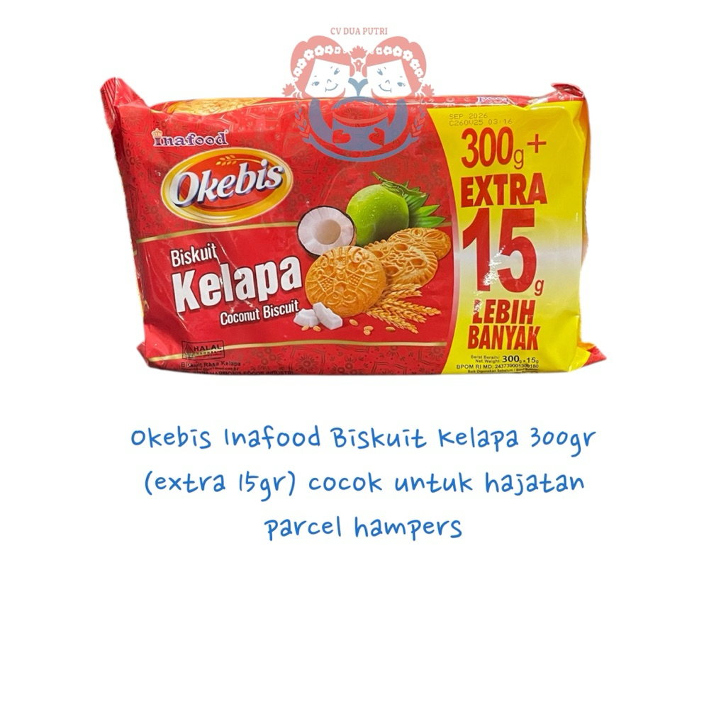 

Inafood Okebis Biskuit Kelapa 300gr extra 15gr untuk hajatan parcel hampers