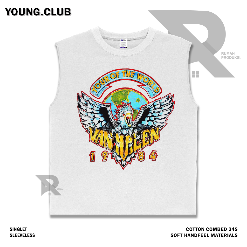 YOUNG.CLUB | KAOS BAJU SINGLET VAN HALEN 1984 EAGLE | BAND METAL MUSIK ROCK | T-SHIRT SINGLET PUTIH 