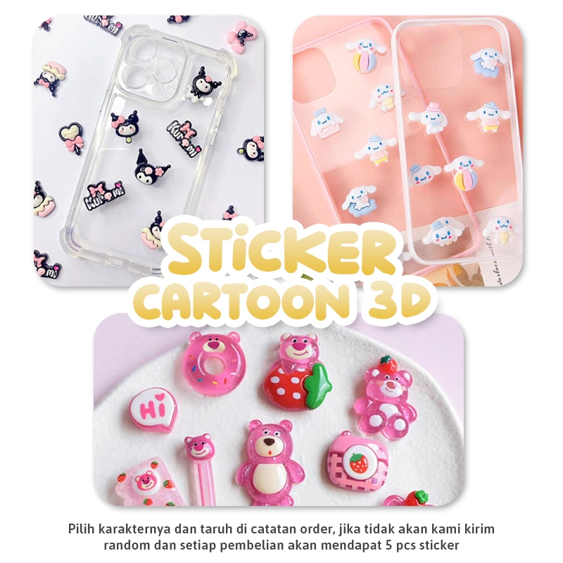 

Promo 5Pcs Cute Mini Kartun 3D Kuromi Lotso Cinnamorol Stiker Aksesoris Dekoratif Glossy Hiasan Deco DIY Lucu Free Resin