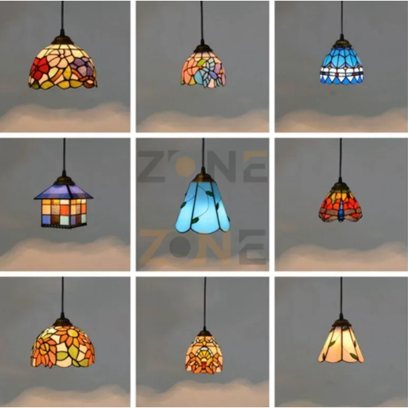 Lampu Gantung Tiffany Mozaik Turki Retro Bahan Kaca Lampu Gantung Modern Vintage Lampu Dekorasi Ruma