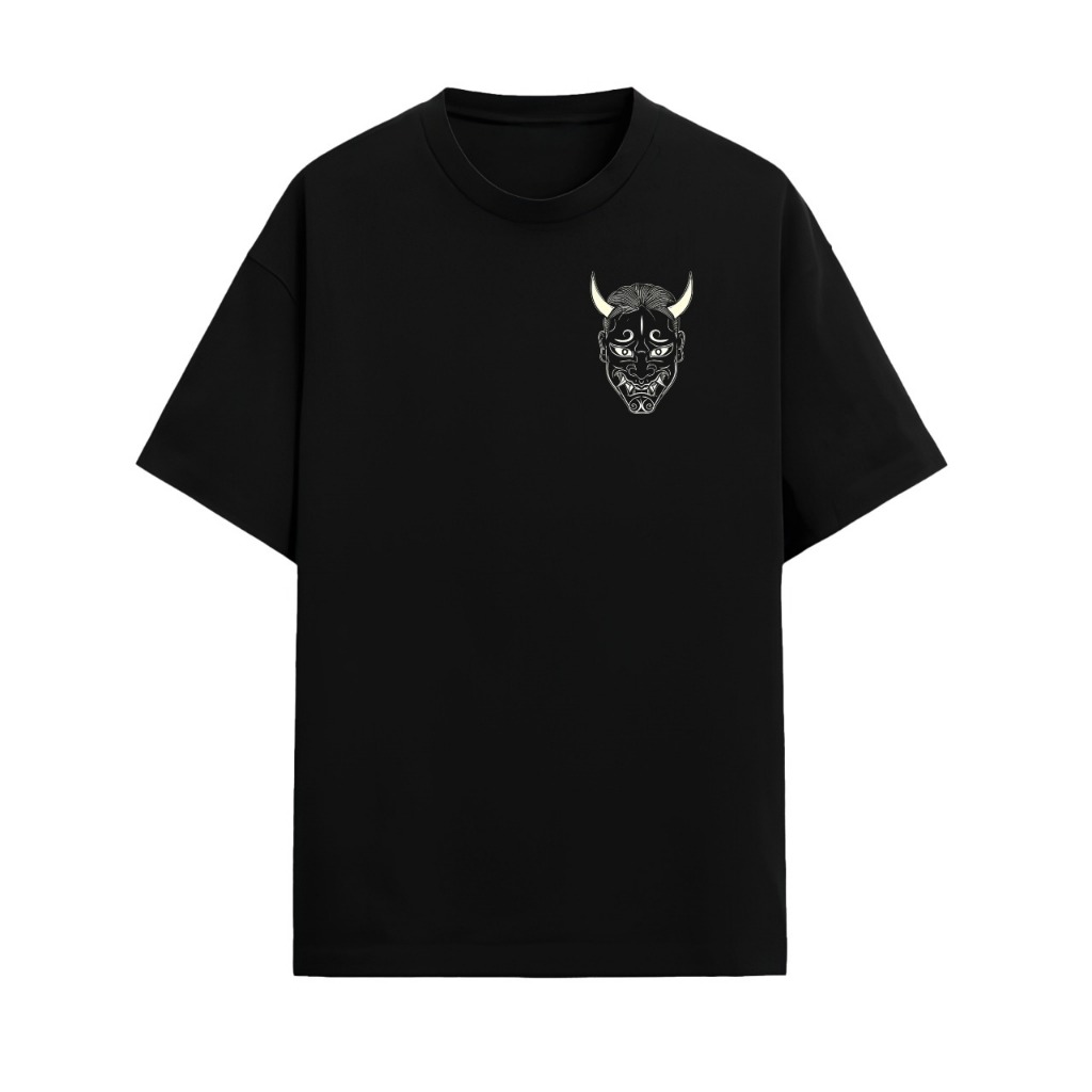 Kaos Hitam Oni Mask Premium | Desain Jepang Cyberpunk & Tradisional | Kaos Hitam | Kaos Hitam Unisex