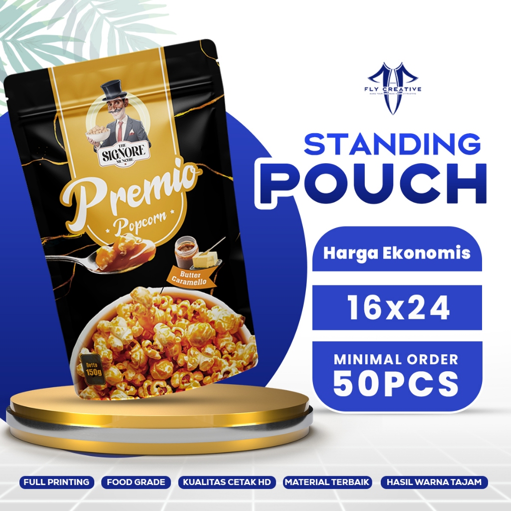 Fly Creative - 16x24cm Cetak Kemasan Makanan Standing Pouch Custom Full Printing Snack kripik