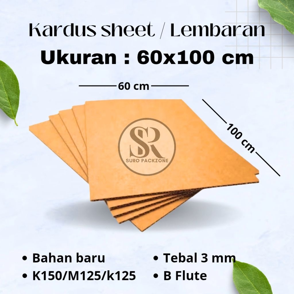 

Kardus Sheet / kardus Lembaran ukuran 60x100 CM Sheet baru single wall tebal 3mm