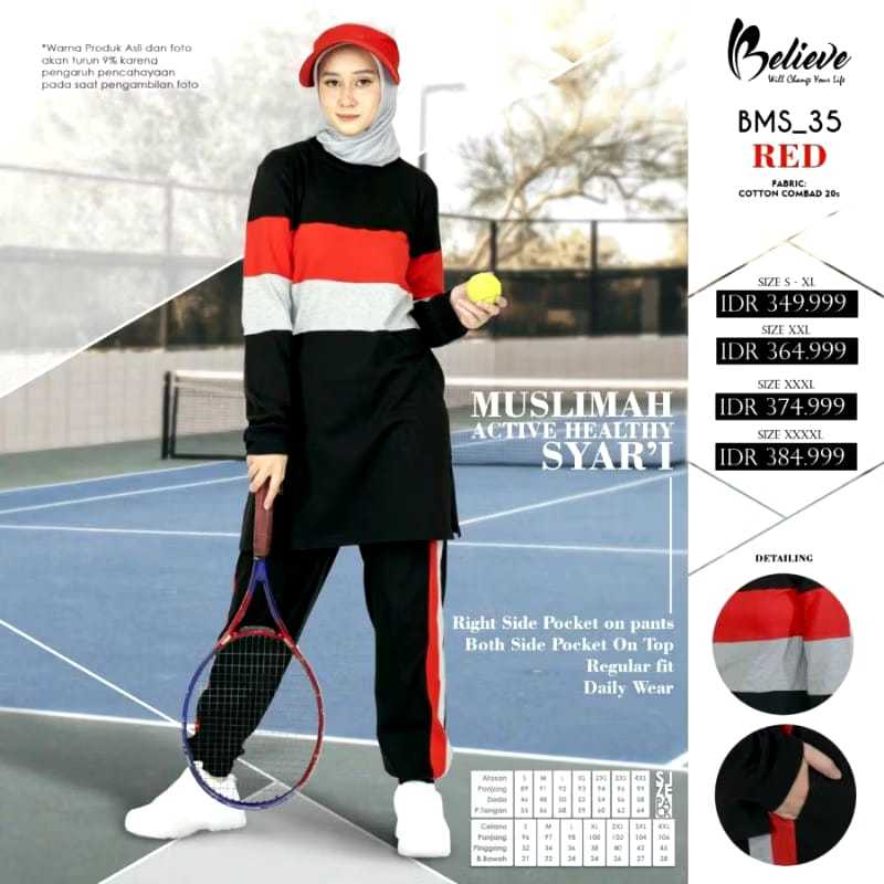 BMS 35 Red Baju Olahraga Wanita Sport Believe Best Seller