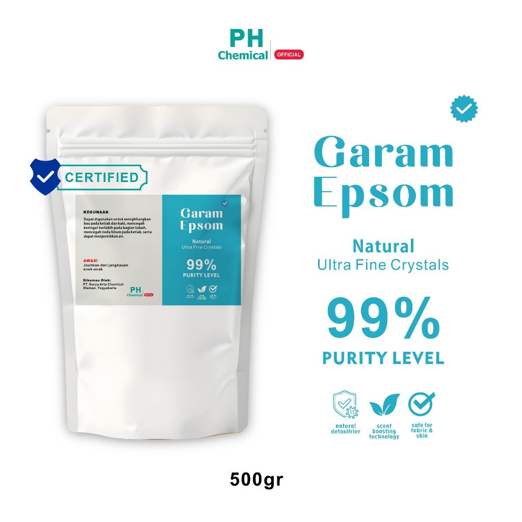 

Epsom Salt - Pure Natural Epsom Salt / Garam Inggris / Garam Berendam / Bahan Deterjen 500 gr by pH Chemical