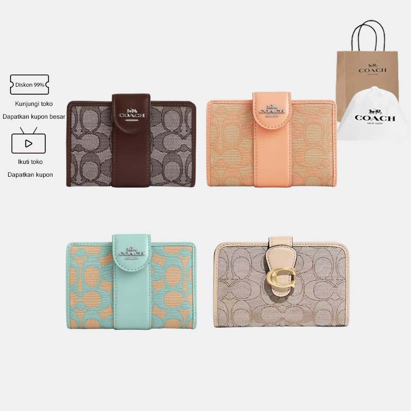 COACH Tabby Medium Corner Zip Wallet In Signature Jacquard Women's Zip Around Wallet Dompet Wanita D