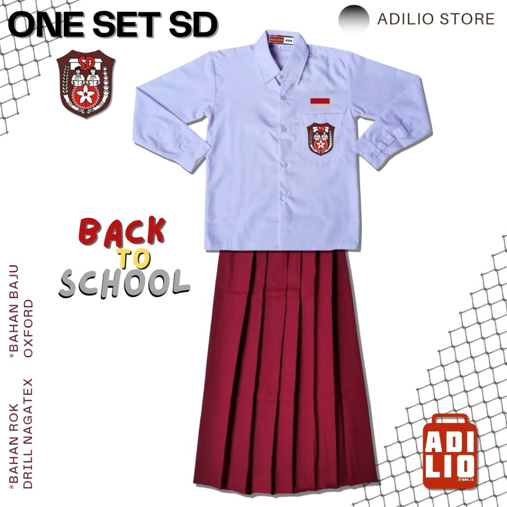 SETELAN SERAGAM SEKOLAH SD ANAK PEREMPUAN BAJU SD PANJANG + ROK MERAH PANJANG SERAGAM MERAH PUTIH SD
